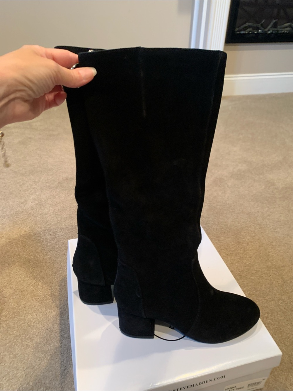 Steve Madden Black Suede Knee-High Block Heel Boots
